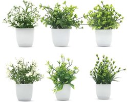 Nordivar - Set van 6 kleine kunstplanten in pot voor interieurdecoratie - ideaal voor kantoor, huis, slaapkamer, woonkamer en badkamer
