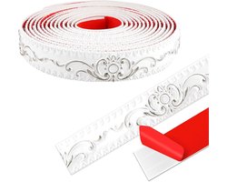 Nordivar - Zelfklevende 3D Sierlijst voor Spiegelranden, Meubels en Deurkozijnen - 5m x 3,6cm - Wit met Zilver - Decoratieve Afwerking