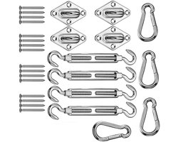 Nordivar - Zonnezeil rechthoekig - Tuin - Waterdicht - Grijze - Balkontuin - Terrasoverkapping - Geschikt voor palen - Robuust - Windbestendig - 28 stuks bevestigingsset