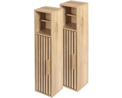 Nordix Toiletkastje - Set van 2 - WC kastje - Badkamerkastje - WC rolhouder - Toiletrolhouder - Staand - Hout - Smal