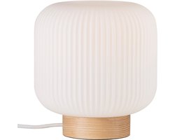 Nordlux Milford-tafellamp-E27-Opaal glas/blank hout
