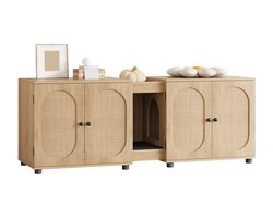 NordPaw® Dubbel Kattenbak Meubel XXL - Verborgen Kattenbakkast voor 2 Katten met Opbergruimte, Ventilatie en Kattenhuis - Vintage Bruin - 140 x 45 x 56 cm