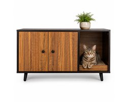 NordPaw® Kattenbak Meubel 3-in-1 - Verborgen Kattenbak met Kattenhuis, Krabplank en Bijzettafel - Vintage Bruin - 90 x 50 x 50 cm