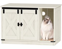 NordPaw® Kattenbak Meubel - Verborgen Kattenbak Kast - Kattenhuis met Krabbal - Kattenbak Ombouw - Kattenmeubel - Wit - 80 x 50 x 53 cm