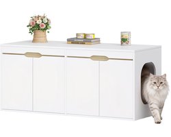 NordPaw® Kattenbakkast – Verborgen Kattenbak Meubel – Kattenhuis & Bijzettafel – Voor 2 Katten – 120 x 50 x 53,4 cm – Wit/Eiken