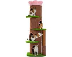 NordPaw® Luxe Boomstam Krabpaal XL – Kattenboom met 4 Kattenhuizen, Bloemvormig Ligbed, Extra Dikke Krabpaal, Speelplatforms & Klimtoren voor Grote Katten en Meerdere Katten – 173 cm – Bruin