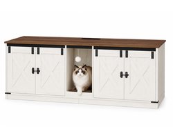 NordPaw® Verborgen Kattenbakkast XL – Kattenbak Meubel met Opbergruimte – Kattenhuis – Kattenbak Ombouw – Wit/Eiken – 140 cm