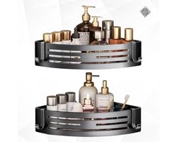 NordScape® Grijs Doucherek Set 2 stuks - Hoog & Veilig – Hangend Doucherek Zonder Boren – Doucherekjes Zwart – Telescopisch Douche Rekje – Shampoo Houder Aluminium/RVS