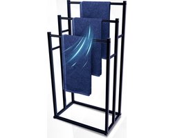 NordScape® Handdoekrek - Zwart - Handdoekenrek Badkamer - Vrijstaand - 3 armen met zijsteunen