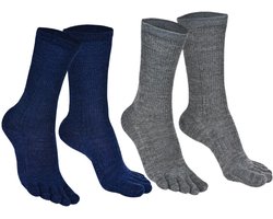 Norfolk - 2 Paar - 56% Merino wol Teensokken - Antiblaren - Temperatuurregulatie - Wandelsokken - Sokken Heren - Maat 43-46 - Blauw / Grijs - Bruges