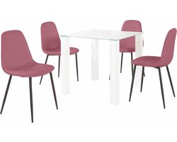 Norma-Set van Eettafel 80x80cm met 4 Stoelen in Rose
