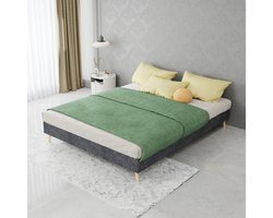Normaal Bed 140x200 cm Zonder Matras - Fluwelen Bedframe Met Lattenbodem En Houten Poten - Laag Model Voor Slaapkamer - Grijs