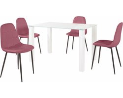 Norma|Set van Eettafel 120x80cm met 4 Stoelen in Rose