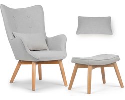 Norse Fauteuil "Oorfauteuil" met Voetenbank – Lichtgrijs