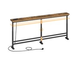North Collective Wandtafel - In hoogte verstelbaar - Console Tafel 180x15x70-90 cm - Industrieel Design met Laadstations - Smalle Haltafel - Hout en Staal – Hal Woonkamer