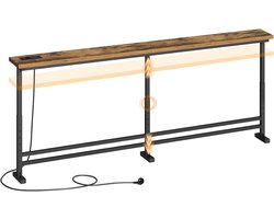 North Collective Wandtafel - In hoogte verstelbaar - Console Tafel 200x15x70-90 cm - Industrieel Design met Laadstations - Smalle Haltafel - Hout en Staal – Hal Woonkamer