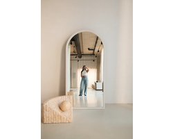 NORVETA Kaia Boogspiegel hout – 200×100 cm | Japandi Grote Spiegel – Taupe- Wandspiegel- Passpiegel