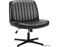 Norvia Bureaustoel - Ergonomische Thuiskantoorstoel - Luxe Zwart Leer - Zonder Leuningen - Brede Zitting - Voor Volwassenen
