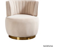 Norvia Design Stoel - Make Up Tafel Kruk - Bureaustoel - Draaibaar - Fluweel Beige - Ergonomisch Ontwerp - 62,5 x 62 x 69,5 cm