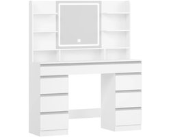 Norvia Grote Kaptafel Met 9 Laden - Make Up Tafel Inclusief Spiegel En LED Verlichting - Met Open Vakken - 108 x 40 x 140 cm