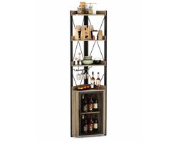 Norvia Hoek Wijnkast - Wijnrek Met Glazenhouder - Industriële Drankkast Met 5 Niveaus - Schuurdeur - Hoogte 178 cm - Wijnbar