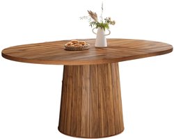 Norvia - Houten ovale eettafel voor 6 personen - 140CM - cilindrisch voetstuk - Verstelbare pootjes - Bruin - Houten blad