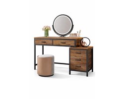 Norvia Kaptafel - Make up Tafel Met 5 Lades - Modern Design - Zonder Spiegel En Kruk - Bruin/ Grijs Hout - 100 x 45 x 82