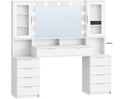 Norvia Luxe Make-up Tafel - Kaptafel Met Spiegel En Verlichting - Moderne Cosmeticatafel - 10 Laden - Met Stopcontact En USB