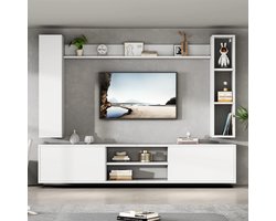 Norvia Moderne Tv Meubel Wandset - Zwevend tv Meubel Met Wandkasten - Woonkamer Meubelset, 4 Elementen - Wit - Robuust En Duurzaam