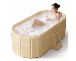 Norvia - Opvouwbaar Bad voor Volwassenen - Inklapbaar Ligbad - 150 cm - Met Afvoerslang - Voor Warm en Koud Water - Beige