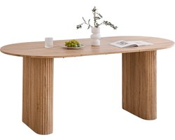 Norvia Ovale Eettafel Met Gegroefde Poot - Geschikt Voor 6 Tot 8 Personen - Lichtbruin - 180 x 90 x 76 cm - Stevige Constructie