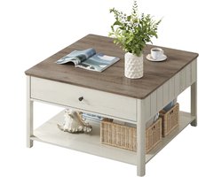 Norvia Salontafel Met Lades -Bijzettafel Vierkant - Sidetable Voor De Woonkamer - Grijze Houtlook - Thuiskantoor - 80 x 80 x 45 cm