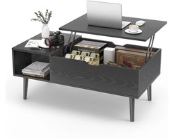 Norvia - Salontafel Zwart Met Opklapbaar Blad En Opbergruimte - Verstelbare Salontafel - Woonkamer En Thuiswerken - Design