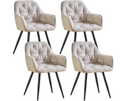 Norvia - Stevige Eetkamerstoel - Set Van 2, 4 Of 6 - Linnen Beige - Met Armleuningen - Metalen Poten - 47,5 x 50,5 x 84 cm