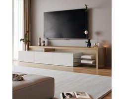 Norvia - TV Meubel - Dressoir - Woonkamer - Modern - Wit - Hout - 3 Lades - LED Verlichting - Duurzaam - Prakischte Opbergruimte