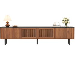 Norvia TV Meubel - TV Kast Met Handige Opbergruimtes - Zwart En Walnoot Houtlook - Modern En Stijlvol Ontwerp - 190 x 35 x 45 cm