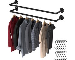 Noswo Premium Kledingstang voor aan de Muur – 2 Stuks - Hoogwaardige Stalen Kledingroede – Kledingrek - Hangrek - Garderobe Stang - 112 cm – Zwart