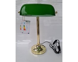 Notaris lamp Miscellaneous TA5013306 - messing bankierslamp met groene glazen kap - A BRASS BANKER'S LAMP - solid brass Banker, s lamp