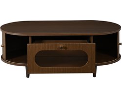 Notenkleur Mdf Salontafel 100x50x36cm Woonkamer Acryl Schuifdeuren Lades Opberg
