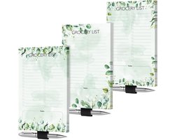 Notitieblok - Magnetisch Boodschappenlijstblok - 3 Sets Met Pennenhouder - Koelkast Memobloc - Gelijnde Pagina's - 11,4 x 19 cm - Eucalyptus Ontwerp - Keuken Organizer - Herbruikbaar - Pen niet inbegrepen