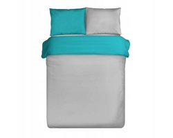 NOVA satijnen dekbedovertrek 220x200 zilver + turquoise, 100% katoen
