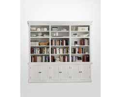 Nova Solo - CA614-Vitrinekast-wit-mahoniehout-240x40x220 cm hoog-6 deurtjes met legplank-15 open vakken