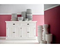 Nova Solo - Dressoir - B127 - wit - mahoniehout - 145x50x85h-2 laden en 4 deurtjes met legplank