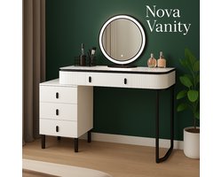 Nova Vanity Kaptafel met LED Spiegel – Moderne Make-up Tafel met Lade en Opbergruimte – Witte Schminktafel voor Slaapkamer