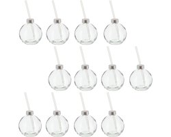 Novaliv 12x bekers glühwein 400 ml Gepersonaliseerde kerstmok met drinkrietje - Kerstbal als glühweinmok - Kerstboombolmotiefmok dennenboombol Kerstmokken handwarmermokken