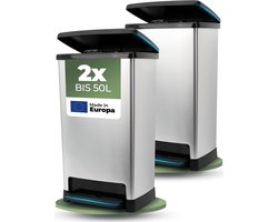 Novaliv 2x Grote Prullenbak met deksel - Pedaalemmer 50L met soft-close systeem - Stevige afvalbak met deksel & voetpedaal - Geurdichte keukenemmer en nog veel meer - Pedaalemmer afvalcontainer