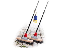 Novaliv 2X Robuuste staalborstel met steel Eenvoudige stalen bezem met telescopische steel Efficiënte mosverwijdering Straatbezem voor bestrating & tuin Stalen bezem Moskrabber Pizzabezem Pizzasteenborstel