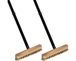 Novaliv 2X wisser van stevig hout met kunststof borstelharen met schroefdraad en schroefgreep vierdelige Union vloerborstel voor het reinigen van balkon, terras, tuin, binnen en buiten
