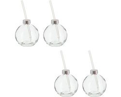 Novaliv 4x bekers glühwein 400 ml Gepersonaliseerde kerstmok met drinkrietje - Kerstbal als glühweinmok - Mok met kerstboombolmotief, dennenbol, kerstmokken, handwarmermokken