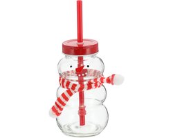 Novaliv mok glühwein 260 ml Gepersonaliseerde kerstmok met drinkrietje - sneeuwpop als glühweinmok - kerstmotief mok met deksel en rietje Kerstmokken handwarmer Kerstmokken